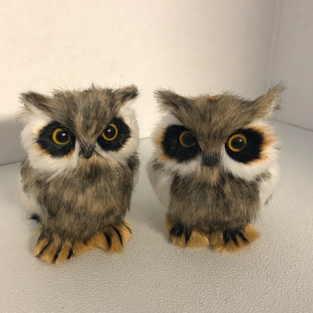 Owl Figure Lot of 2 Soft Fur